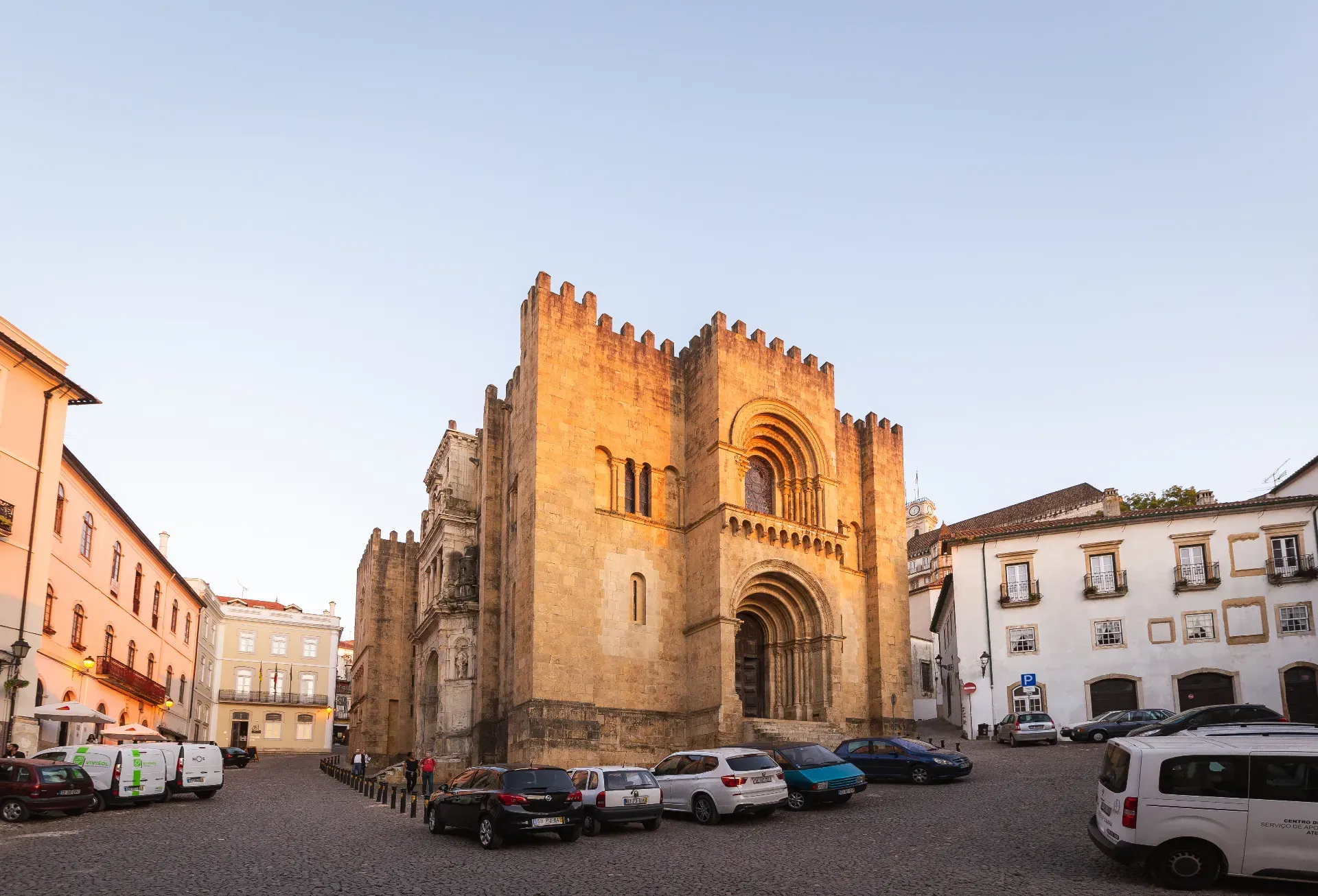 Sé Velha Romanesque cathedral façade in Coimbra